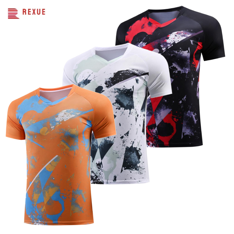 Badminton Jersey - Tischtennis-T-Shirt mit V-Ausschnitt für Herren und