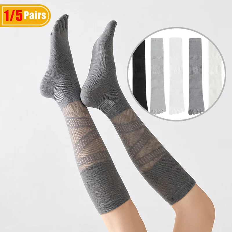 Badminton Fun - 1/5 Paar Damen-Kompressions-Fünf-Finger-Socken, lang, für Sport,