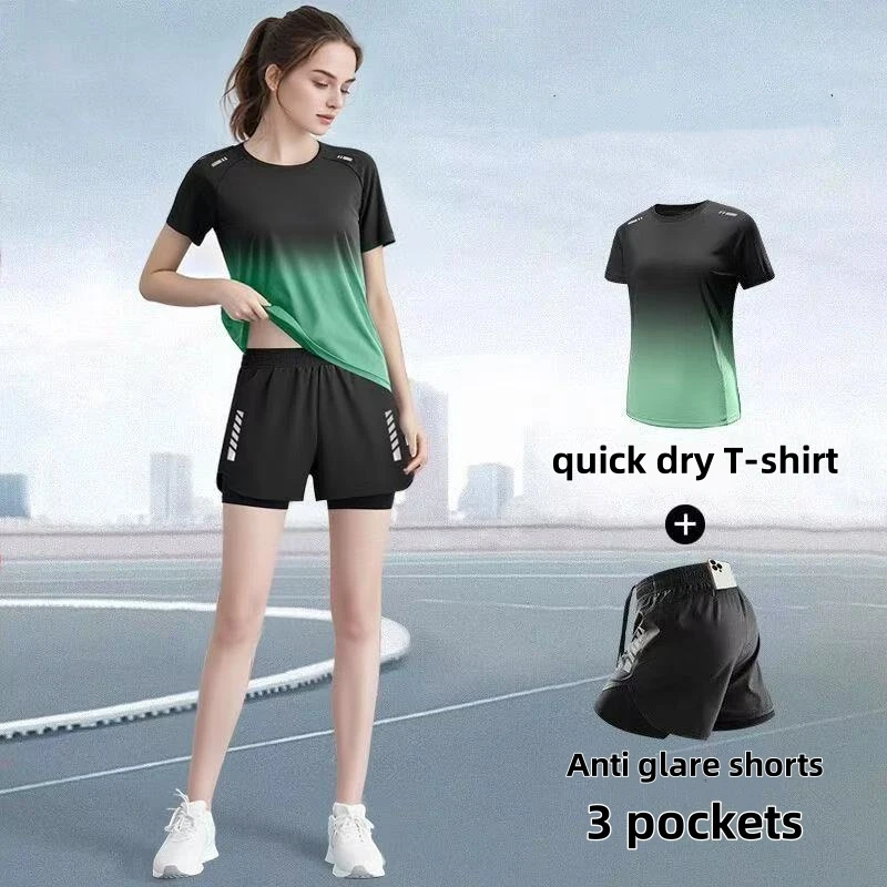 Badminton Jersey - Damen-Sportbekleidungsset, Laufshorts, T-Shirt, Yoga-Bekleidung, dünne Fitness-Badminton-Kleidung,