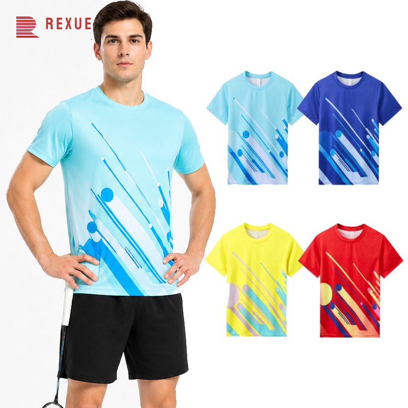 Badminton Jersey - Herren-Badminton-Shirt, schnell trocknend, atmungsaktiv, Sport-T-Shirt, 3D-Grafik,