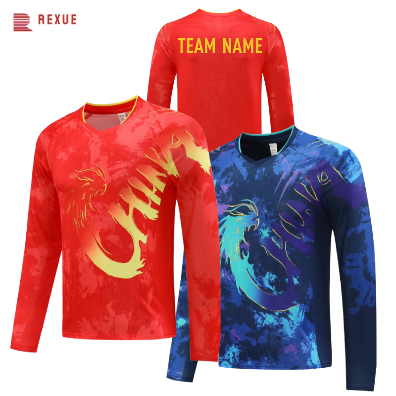 Badminton Jersey - China Dragon Langarm Tischtennis Shirt rot