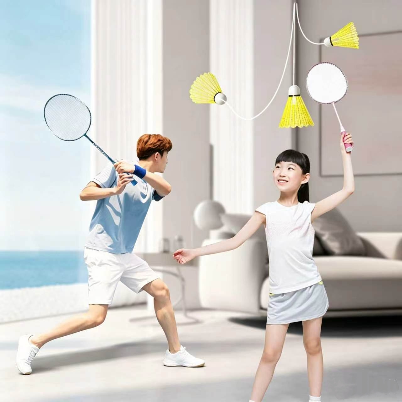 Badminton Raket - 3-teiliges elastisches Badminton-Set mit 1 Schläger,